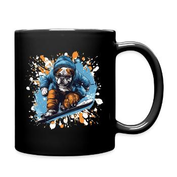 Bulldog Hund Snowboard - Tasse einfarbig - Schwarz - Rechts