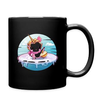 Licorne sur une planche de surf avec cupcake - Mug uni - noir - Droite