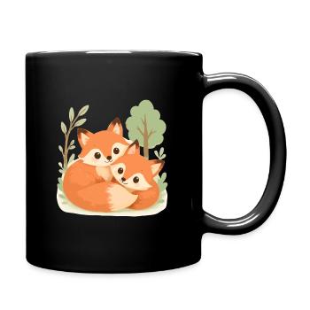 Cute fox couple in the forest - Full Colour Mug - black - Right