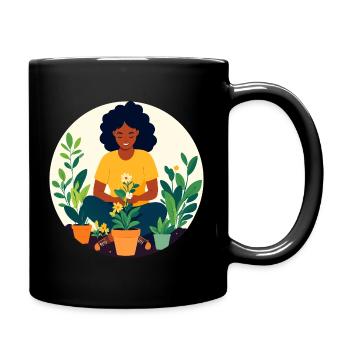 Woman Planting Potting Garden Motif - Full Colour Mug - black - Right