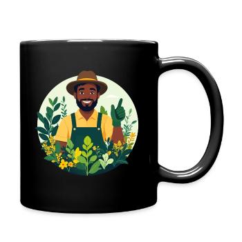 Gardener with many plants gardening motif - Full Colour Mug - black - Right