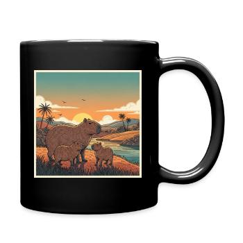 Capybara Familie am Fluss bei Abendsonne - Tasse einfarbig - Schwarz - Rechts