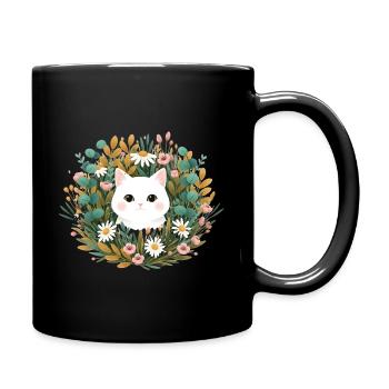 Tête de chat dans une couronne de fleurs - Mug uni - noir - Droite