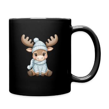 Winterrentier in Blau mit Mütze und Schal - Tasse einfarbig - Schwarz - Rechts