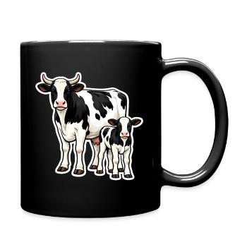 Kuh mit Kalb – liebevolle Bauernhof Illustration - Tasse einfarbig - Schwarz - Rechts