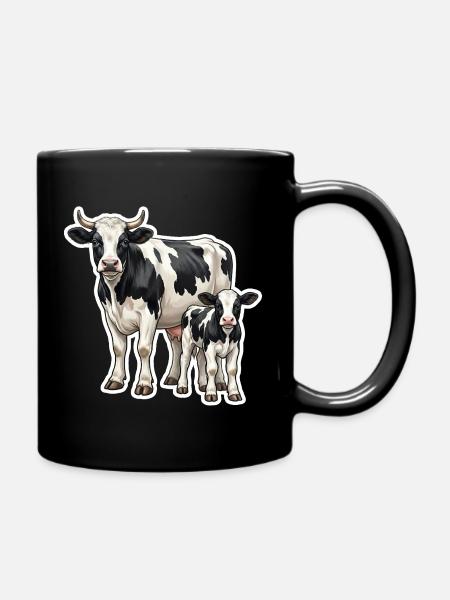 Holstein Kuh mit Kalb – Farm-Life Design - Tasse einfarbig - Schwarz