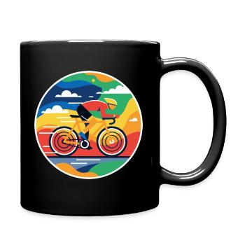 Bunter Radfahrer Rundbild - Tasse einfarbig - Schwarz - Rechts