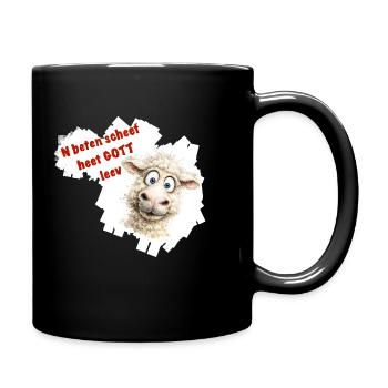 Lustiges Schäfchen Cartoon mit rotem Text - Tasse einfarbig - Schwarz - Rechts
