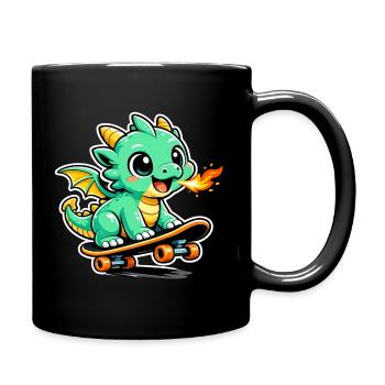 Kleiner Drachen Skateboarder - Tasse einfarbig - Schwarz - Rechts