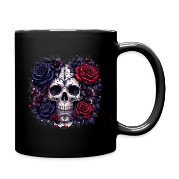 Gothic Totenkopf mit Rosen - Tasse einfarbig - Schwarz - Rechts