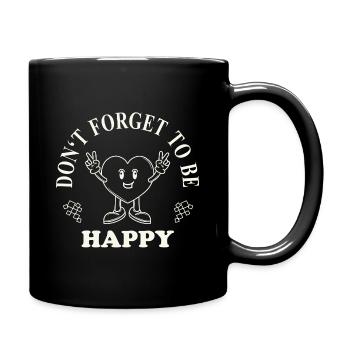 Don't Forget to Be Happy – Retro Heart Saying - Full Colour Mug - black - Right