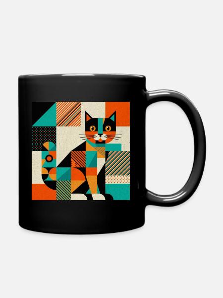Geometrische Katzensilhouette - Tasse einfarbig - Schwarz