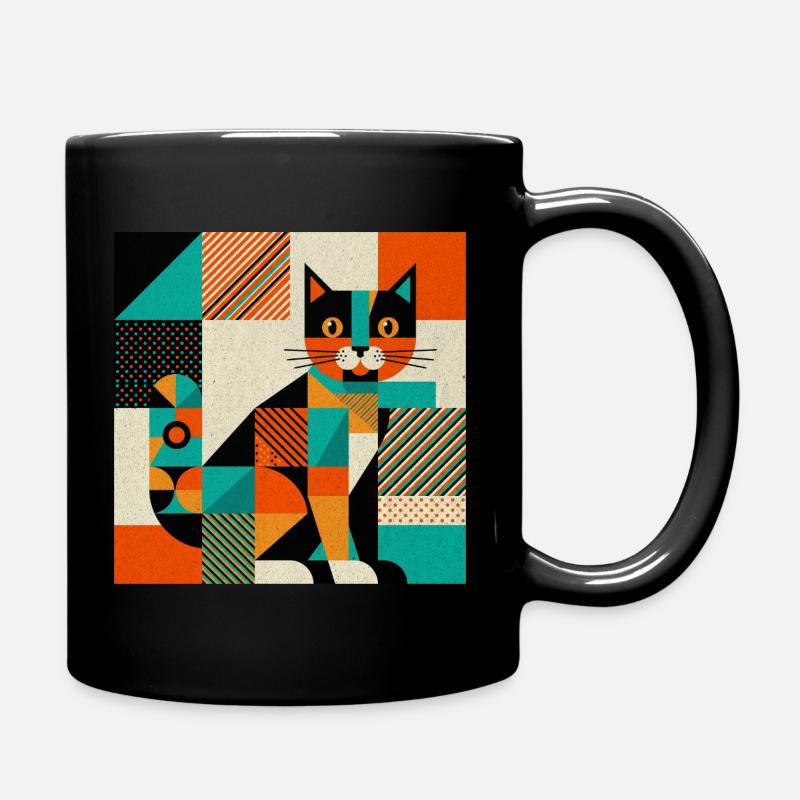 Geometrische Katzensilhouette - Tasse einfarbig - Schwarz