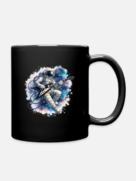 Astronaut Gitarre im Weltraum Aquarell - Tasse einfarbig - Schwarz