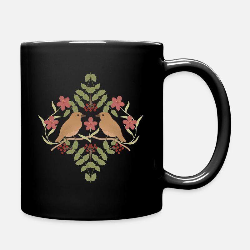 Birds on a Blooming Wreath - Full Colour Mug - black