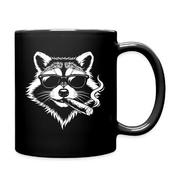 Raccoon Rebel with black Sunglasses smoking cigar - Full Colour Mug - black - Right