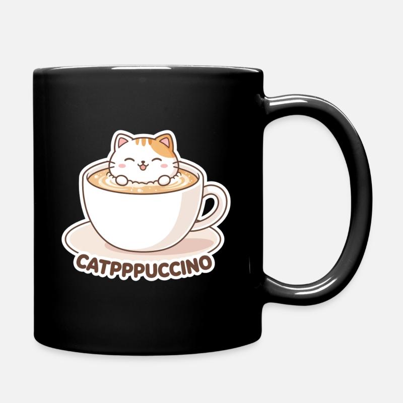 Catppuccino-Tasse: Süße Katze im Kaffee - Tasse einfarbig - Schwarz