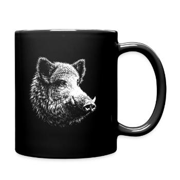 Wildschwein – Grafik mit weißem Bleistift auf schwarzem Hintergrund - Tasse einfarbig - Schwarz - Rechts