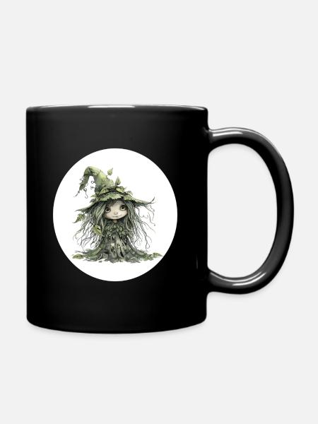 Forest fairy goblin in the leaf forest - Full Colour Mug - black