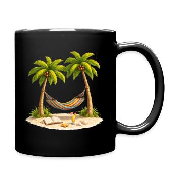 Hängematte zwischen Palmen am Strand  - Tasse einfarbig - Schwarz - Rechts