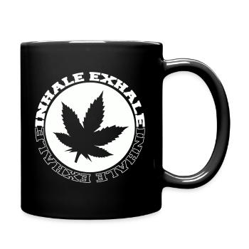 Cannabis Blatt Rundlogo - Tasse einfarbig - Schwarz - Rechts