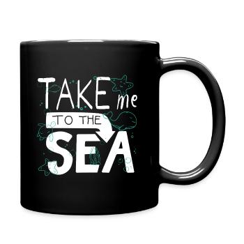 Take Me to the Sea – Doodle Meer Spruch - Tasse einfarbig - Schwarz - Rechts