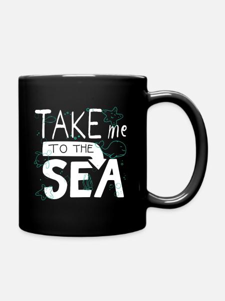 Take Me to the Sea – Doodle Meer Spruch - Tasse einfarbig - Schwarz