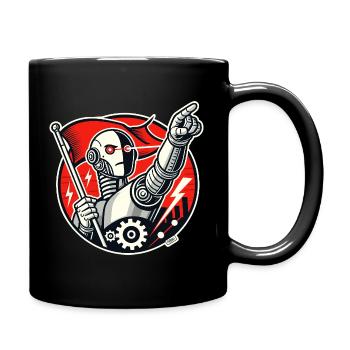 Roboter mit Fahne und ausgestrecktem Arm - Tasse einfarbig - Schwarz - Rechts