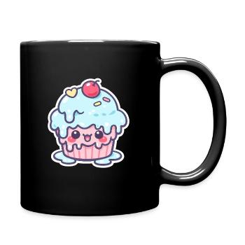 Kawaii Cupcake mit blauem Zuckerguss - Tasse einfarbig - Schwarz - Rechts