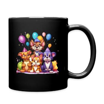 Party friends: Four-legged balloon joy - Full Colour Mug - black - Right