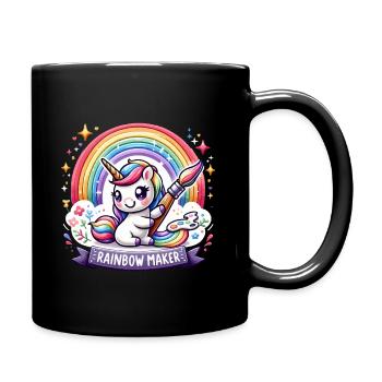 Regenbogen-Einhorn Maler - Tasse einfarbig - Schwarz - Rechts