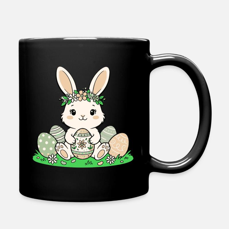 Osterhäschen mit Blütenkranz - Tasse einfarbig - Schwarz