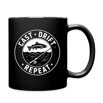 Cast Drift Repeat Fly Fishing Fishing - Full Colour Mug - black - Right