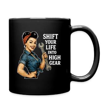 Vintage Workshop Pin-up: High Gear Lifestyle - Full Colour Mug - black - Right