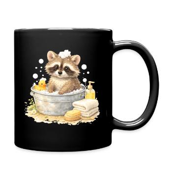 Cute raccoon bathing illustration - Full Colour Mug - black - Right