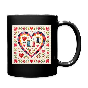 Patchwork Herz mit Garnen - Tasse einfarbig - Schwarz - Rechts
