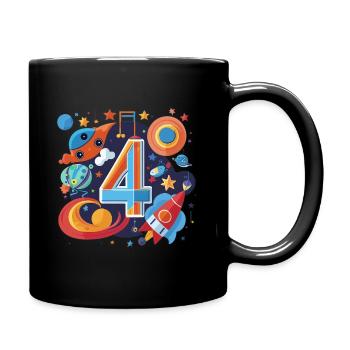 Weltraum 4er Geburtstag Raketenwelt - Tasse einfarbig - Schwarz - Rechts
