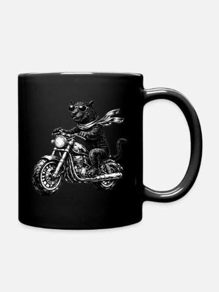Schwarzer Panther auf Motorrad mit Sonnenbrille - Tasse einfarbig - Schwarz