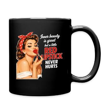 Pin-Up Girl Retro Design: Roter Lippenstift - Tasse einfarbig - Schwarz - Rechts