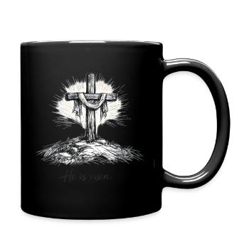 Kruzifix He is Risen Ostern Jesus - Tasse einfarbig - Schwarz - Rechts