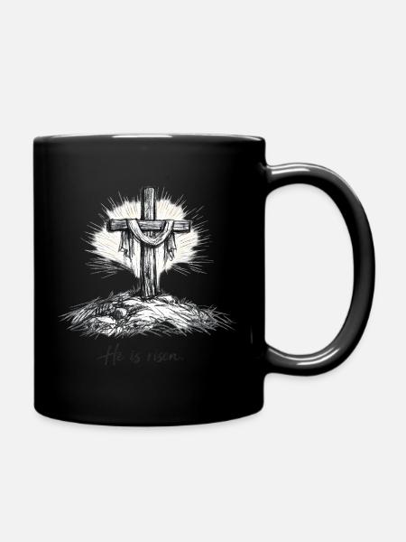 Kruzifix He is Risen Ostern Jesus - Tasse einfarbig - Schwarz