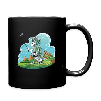 Drachen Golfer auf Grüner Golfbahn - Tasse einfarbig - Schwarz - Rechts
