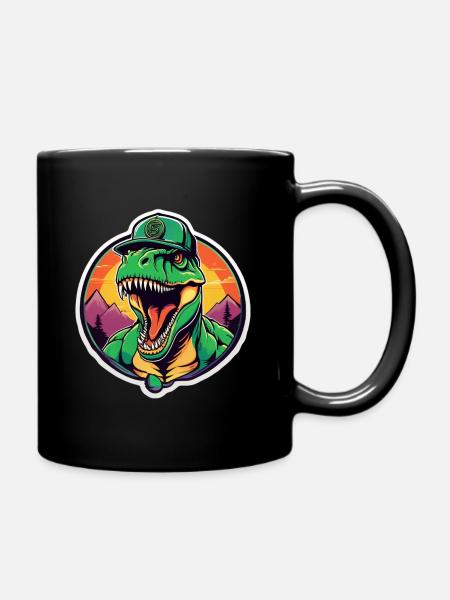 T-Rex Retro Sunset Cap - Full Colour Mug - black