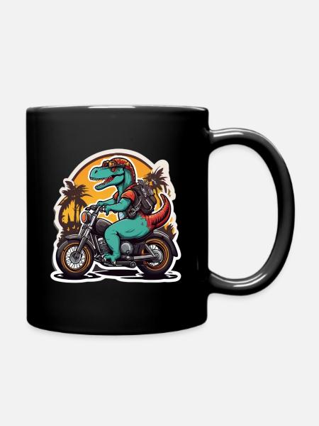 Dinosaure motard au coucher de soleil - Mug uni - noir