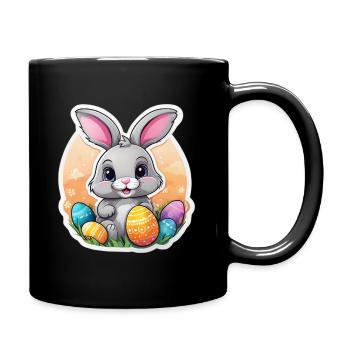 Pastel Easter Bunny and Colorful Eggs - Full Colour Mug - black - Right