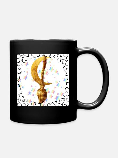 Golden Broom and Magic Moon - Full Colour Mug - black