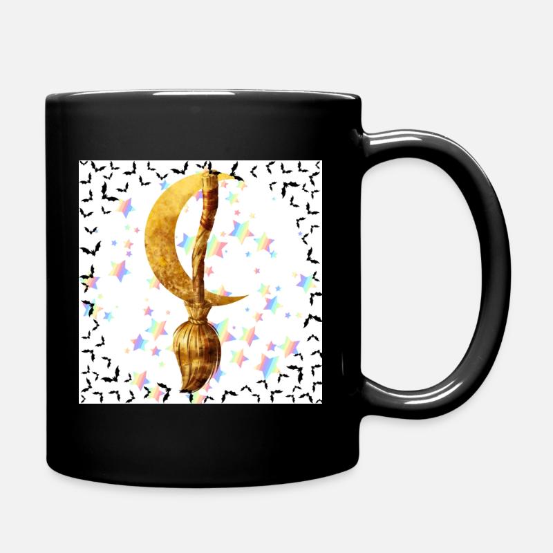 Goldener Besen und Magischer Mond - Tasse einfarbig - Schwarz