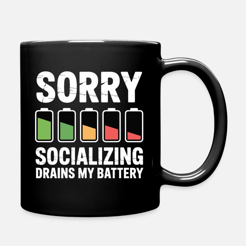 Joke about sociable, exhausted introverts - Full Colour Mug - black