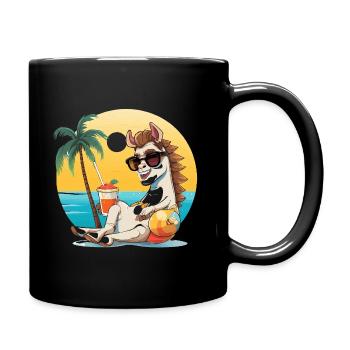 Sunny Beach Llama on Vacation - Full Colour Mug - black - Right
