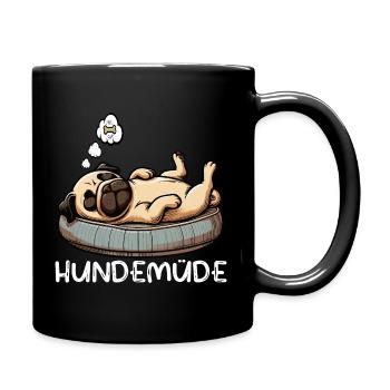 Hundemüde Mops Möpse Mopsbesitzer Mopsliebhaber  - Tasse einfarbig - Schwarz - Rechts